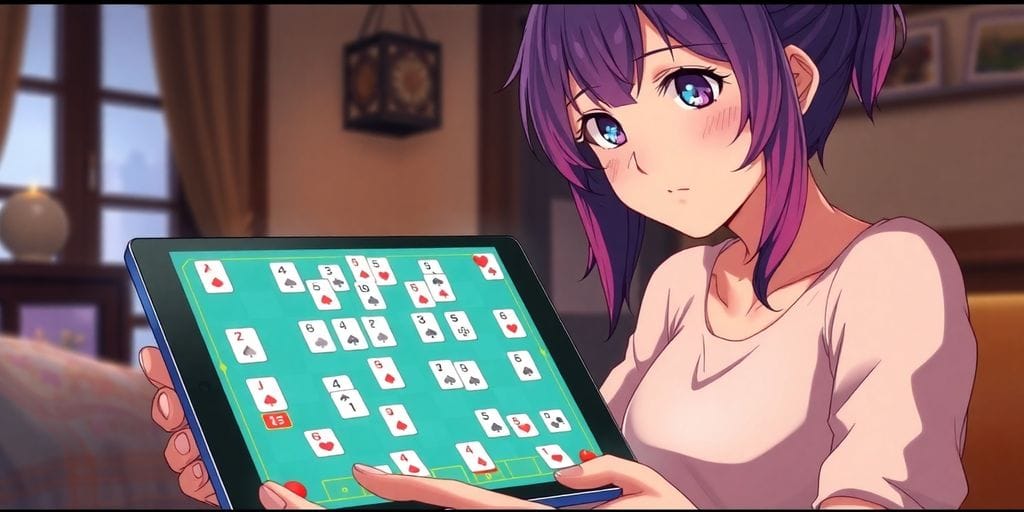 Anime woman playing FreeCell