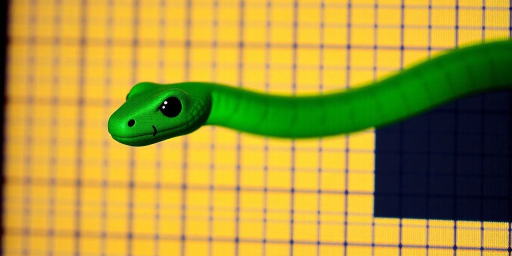 Classic green snake on a pixelated game screen.