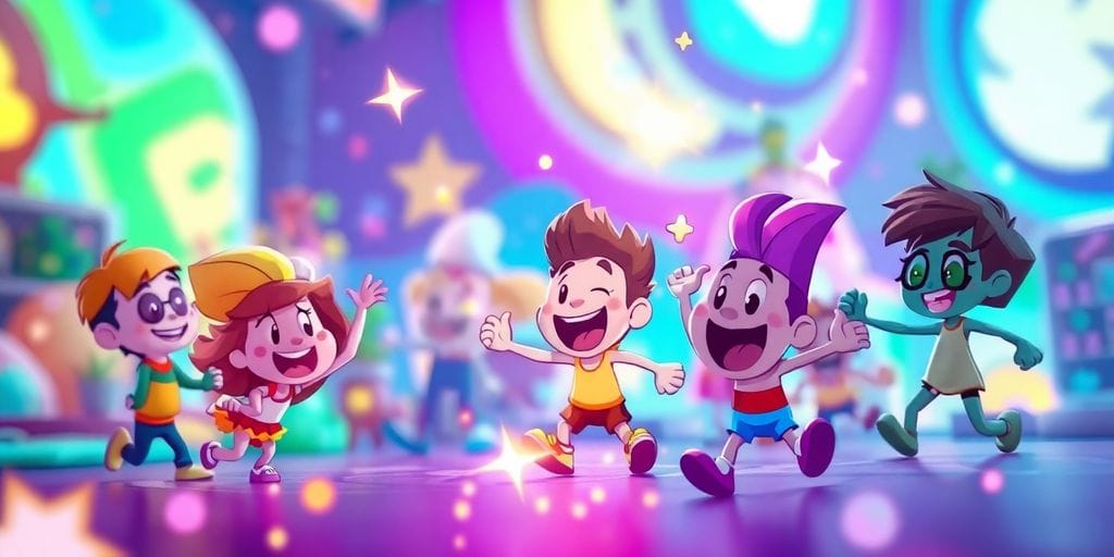 Vibrant game characters, digital playground, no download fun.