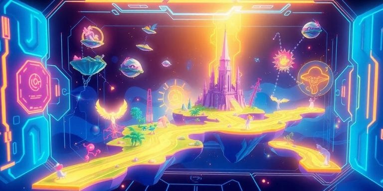 AI game maker creating vibrant virtual world.