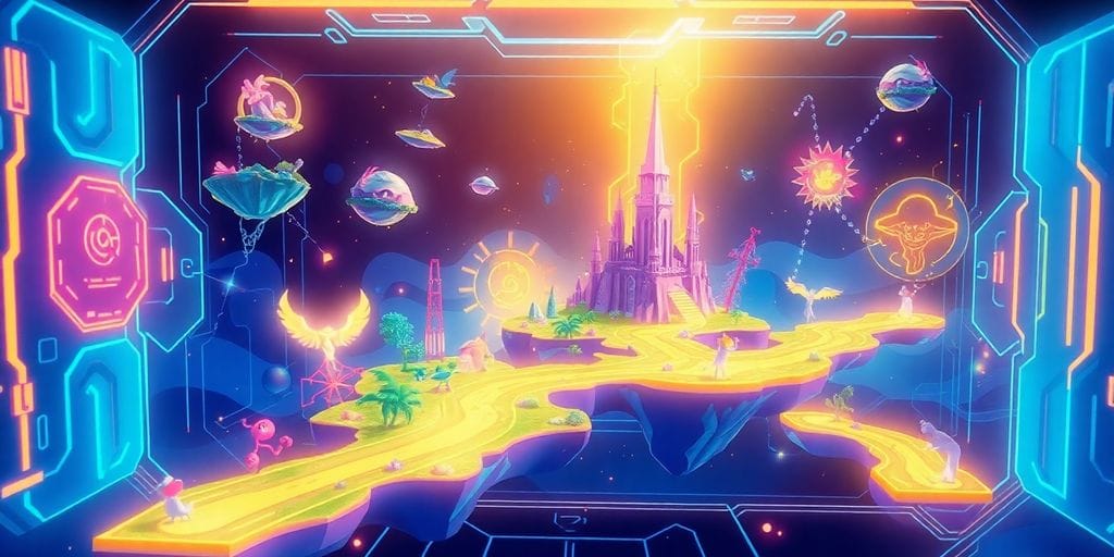 AI game maker creating vibrant virtual world.