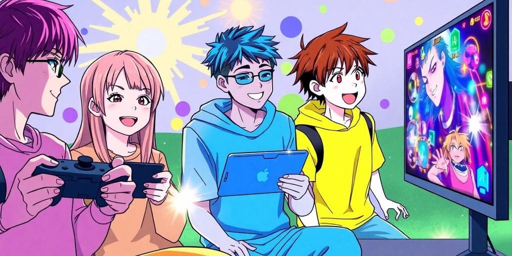 Anime characters playing diverse free online games.