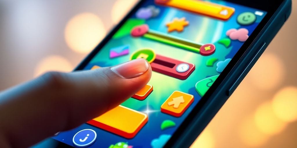 Android phone displaying a vibrant clicker game interface.