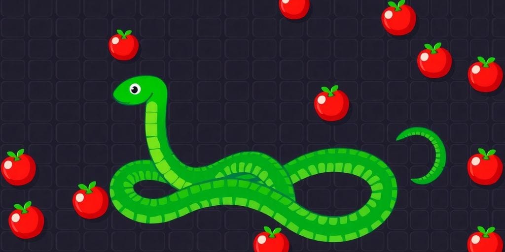 Green snake navigates classic pixelated game grid