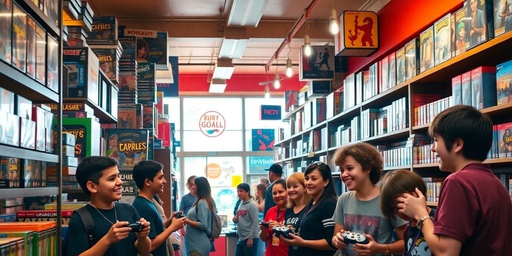Vibrant game store interior with diverse gaming products.