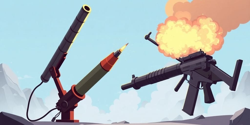 RPG and bazooka side-by-side on a battlefield background.