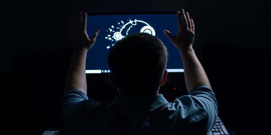 Man raging at computer, broken Steam logo.