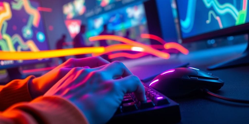 Gamer playing intense esports competition.