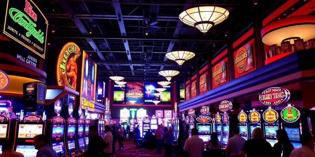 Boyd Gaming casino floor with slot machines and people.