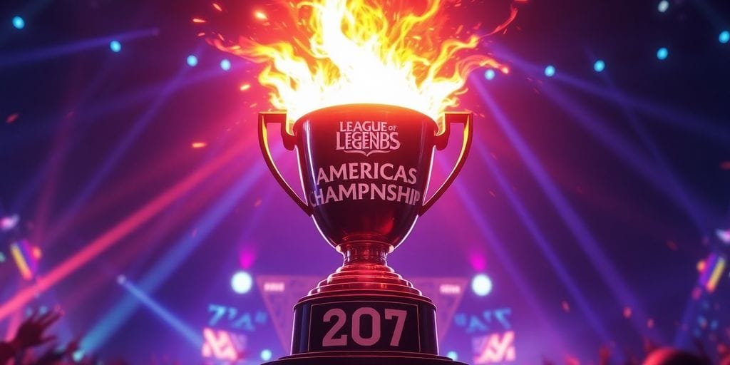 League of Legends Americas Championship trophy with fiery effects.