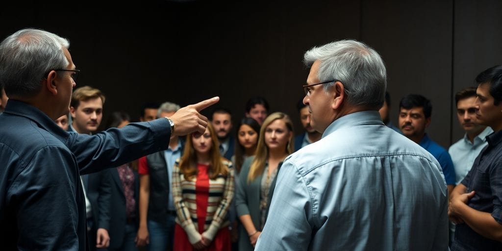 Ubisoft CEO pointing at a diverse group of people.