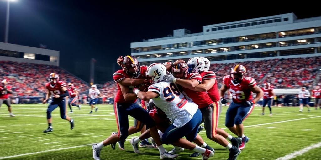 LFL football players in action on the field.