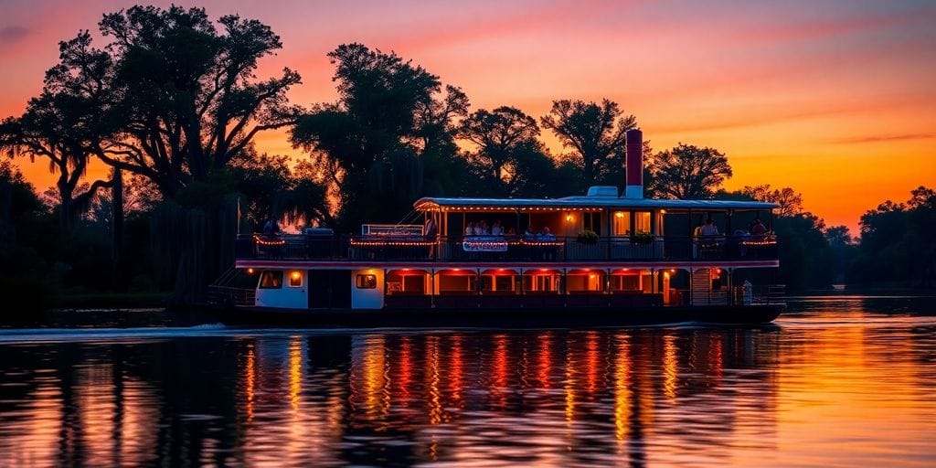 Riverboat casino at sunset, Louisiana