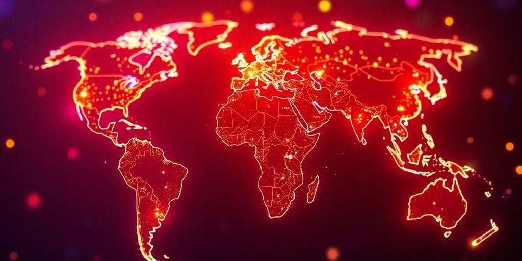 Global gaming map with glowing connection lines.