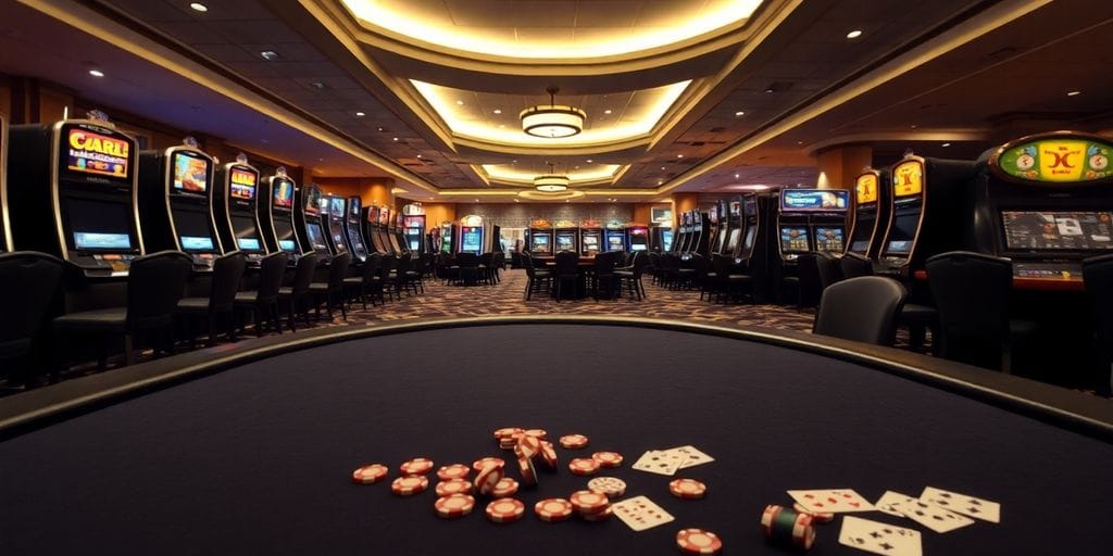 Empty casino floor, dim lighting.