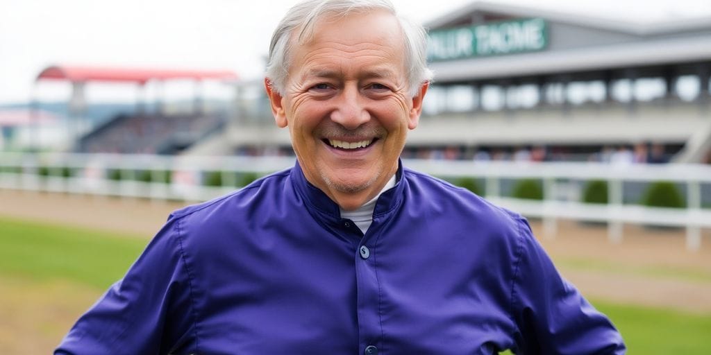 Jimbo Bailey in racing silks, smiling.