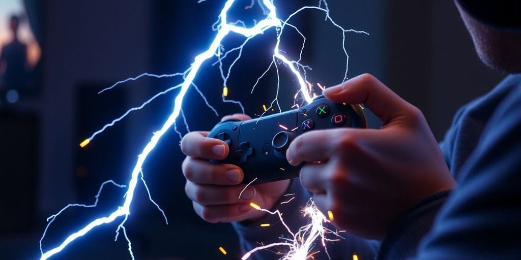Gamer shocked by lightning through controller.