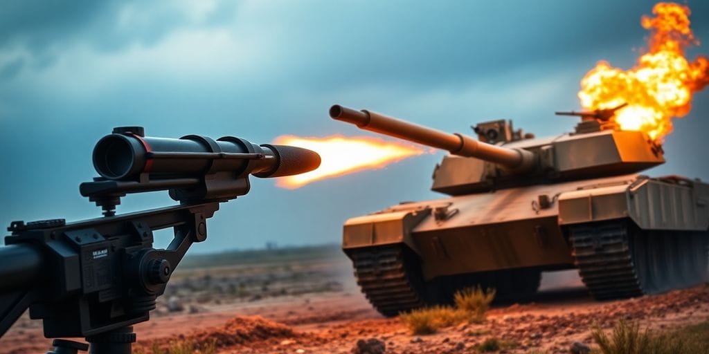 RPG-29 rocket launcher firing at Abrams tank.