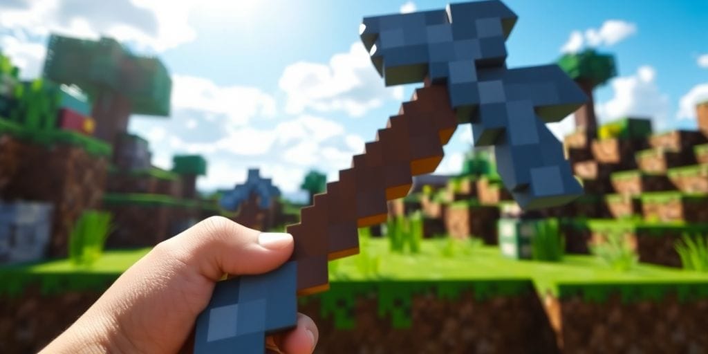 Minecraft game with pickaxe.