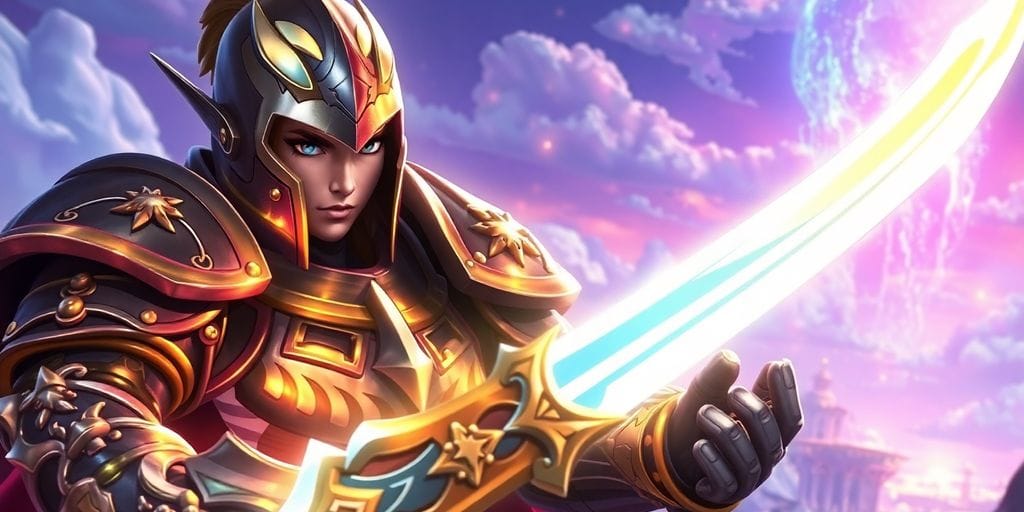 Fantasy warrior character in a magical RPG world.