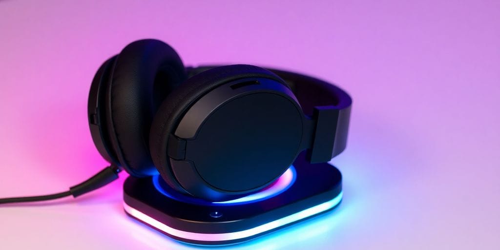 Gaming headset on RGB charging base.