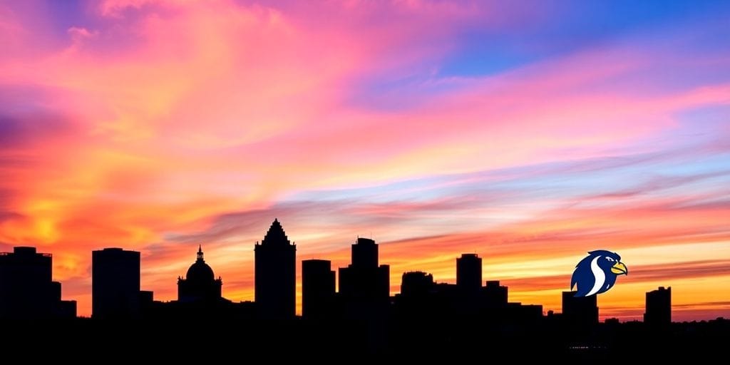Missouri skyline with sports betting app icons.