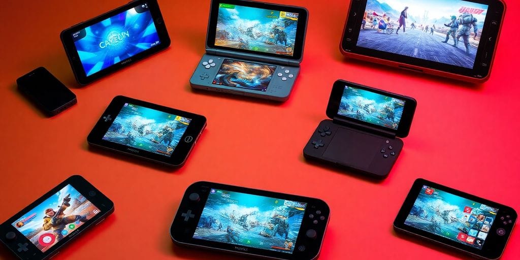 Sleek handheld gaming PCs displaying vibrant game graphics.