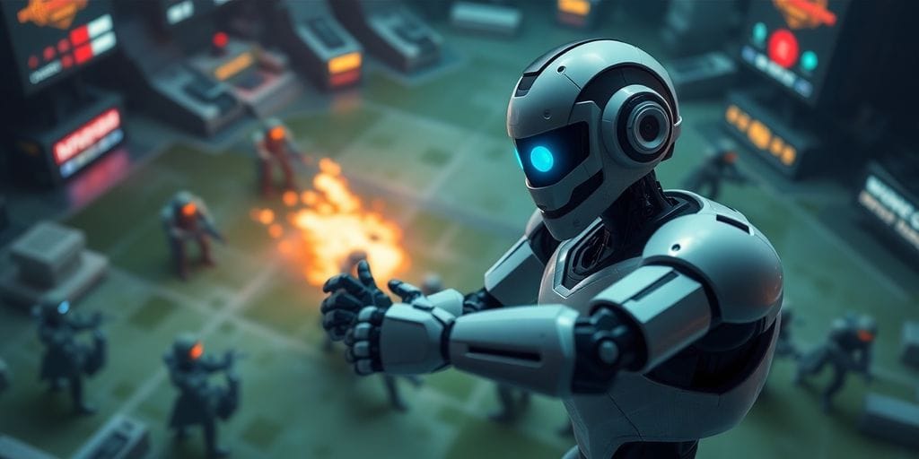 Robot player dominating a video game match.