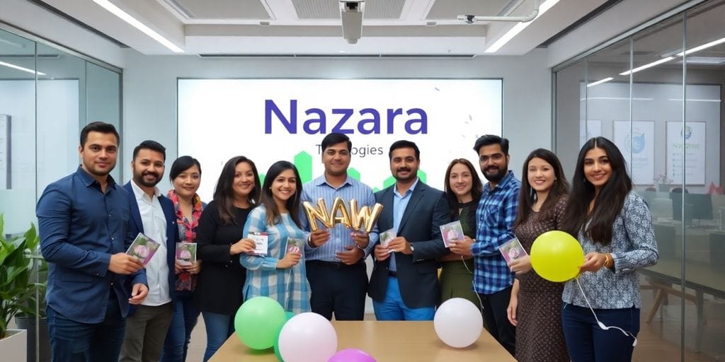 Nazara Technologies executives celebrating financial success.