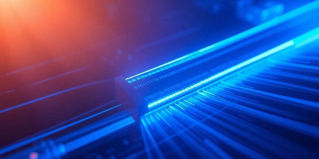 Speedy PCIe 8.0 connector with glowing blue light.