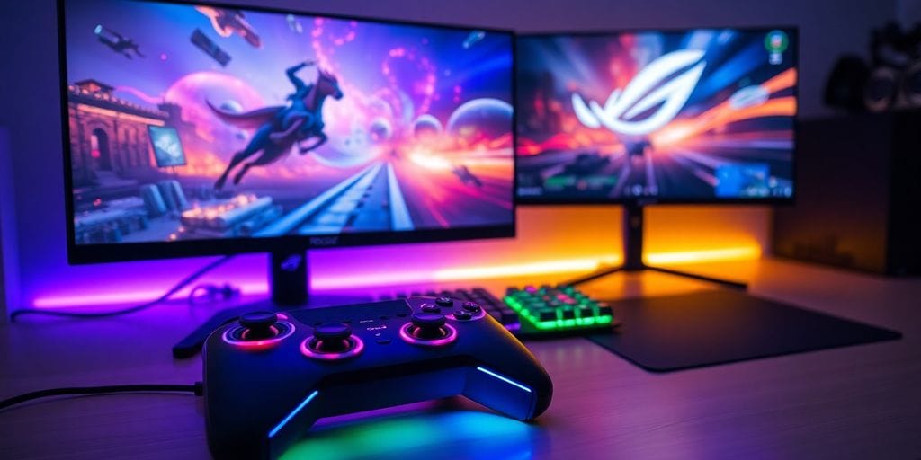 ROG monitor, split keyboard, gaming controller at Gamescom.