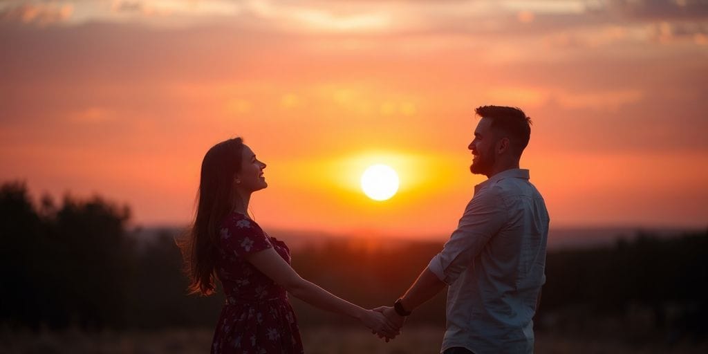 Couple embracing under a starry sky.