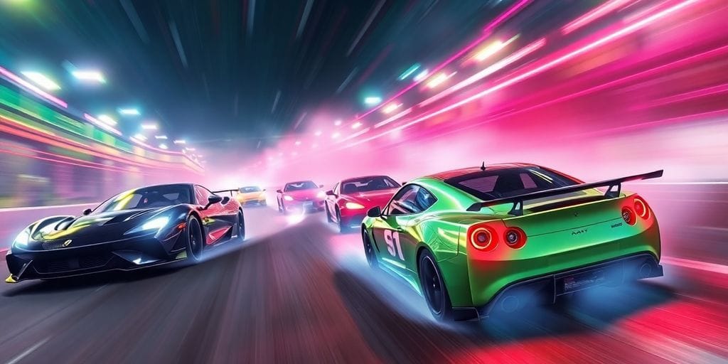 Dynamic car racing game with vibrant visuals and speed.