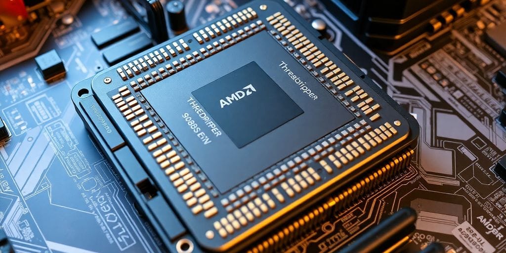 AMD Threadripper 9980X processor on a circuit board.