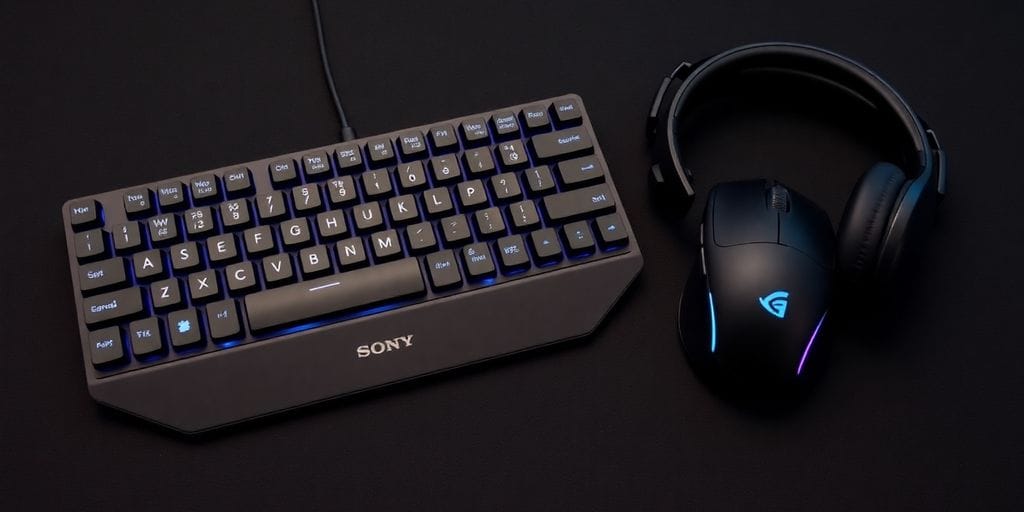 Sony gaming keyboard, mouse, and headset.