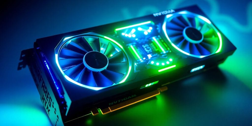 Nvidia RTX 50 series graphics card glowing.