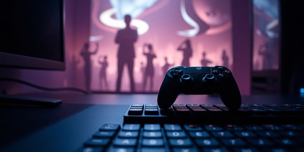 Gaming PC with a diminishing player silhouette.