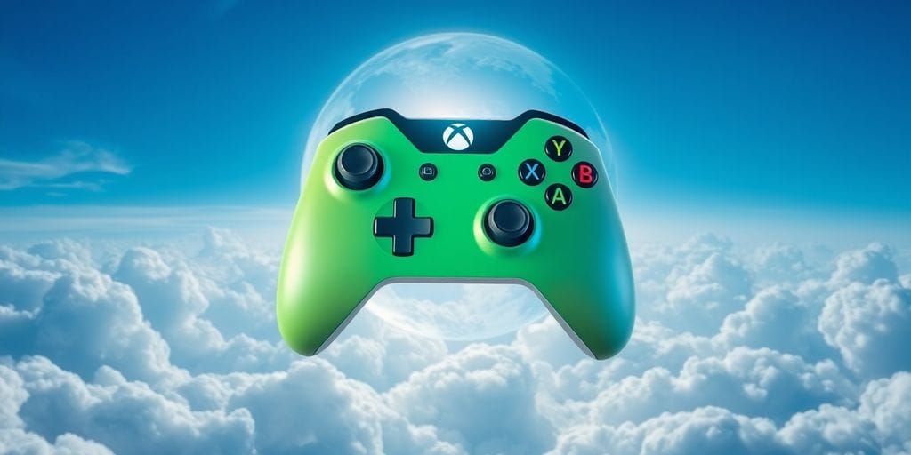 Xbox controller with cloud and globe icons.