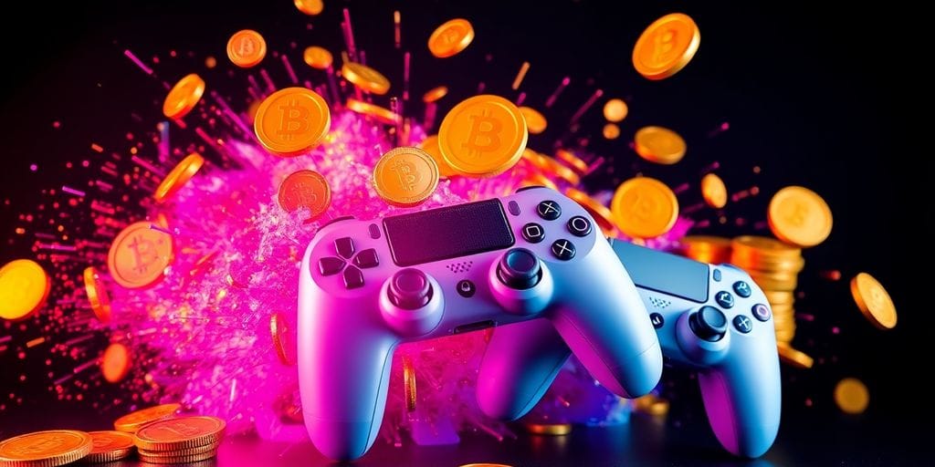 Crypto coins and gaming controllers explode upwards.