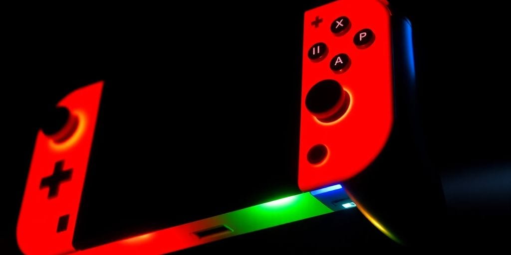 Nintendo Switch controller with glowing buttons.