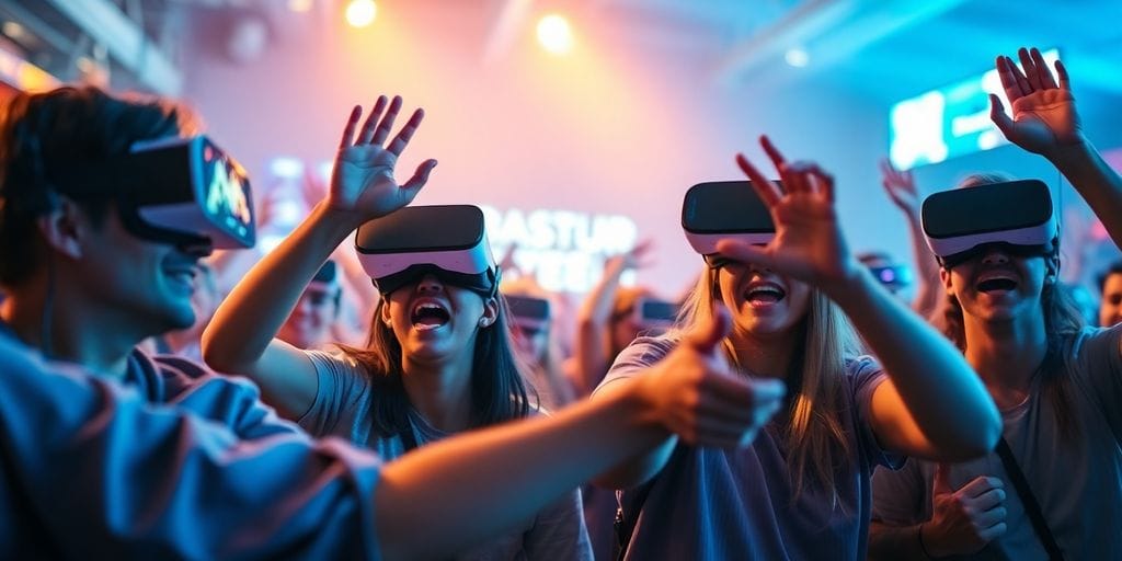 People enjoying immersive active gaming experiences with virtual reality.