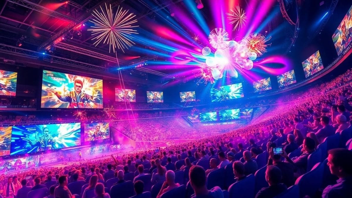 Esports arena with players and screens