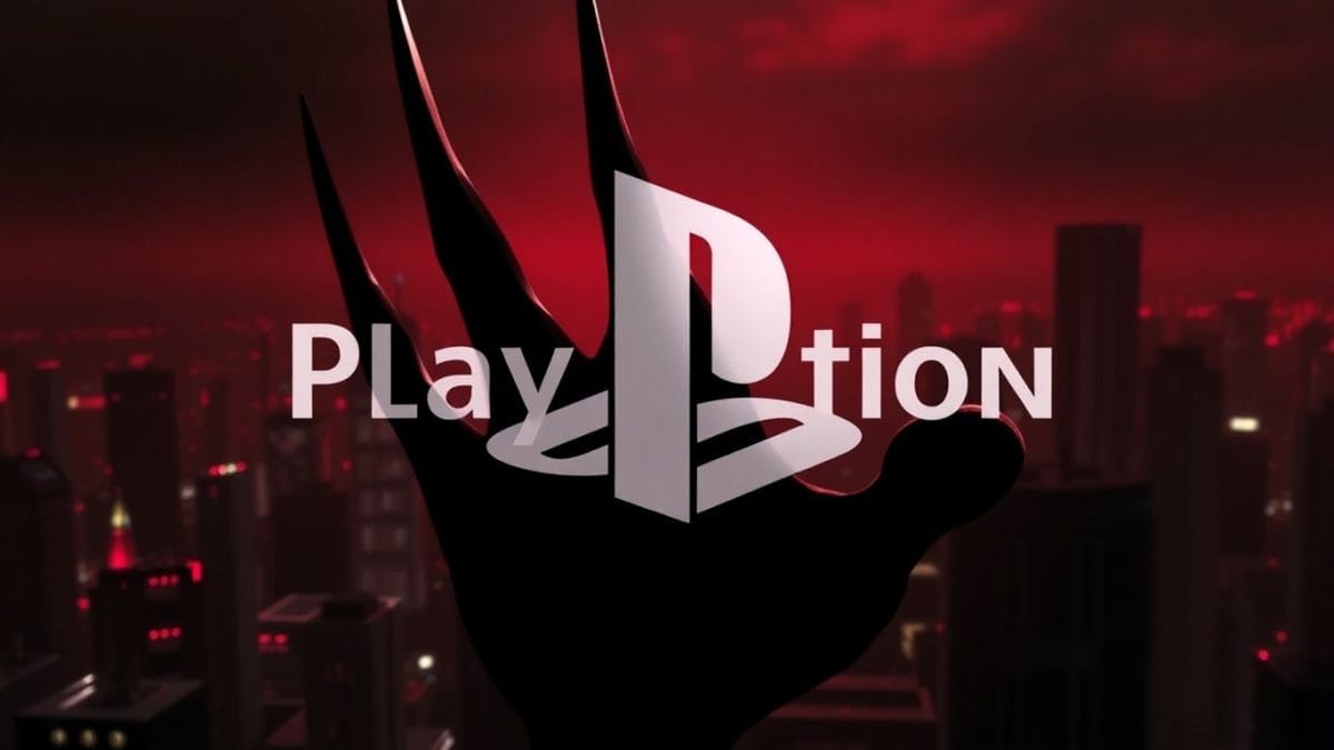 PlayStation logo with Wolverine's clawed hand emerging.