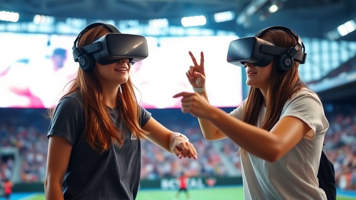 People playing virtual reality sports game together.