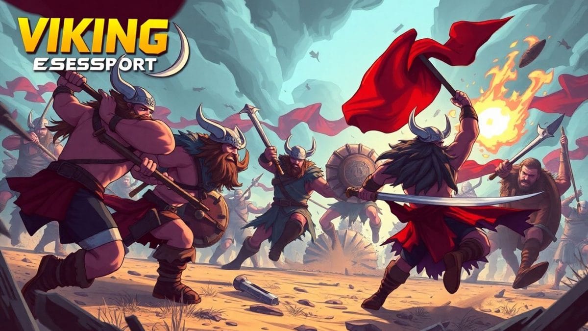 Viking esports players in intense digital battle.
