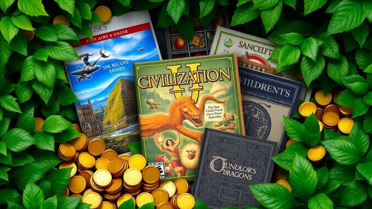 Civilization IV game art and D&D book with gaming loot.