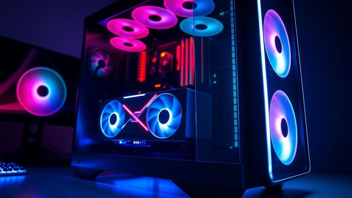 Gaming PC with RGB lights on desk