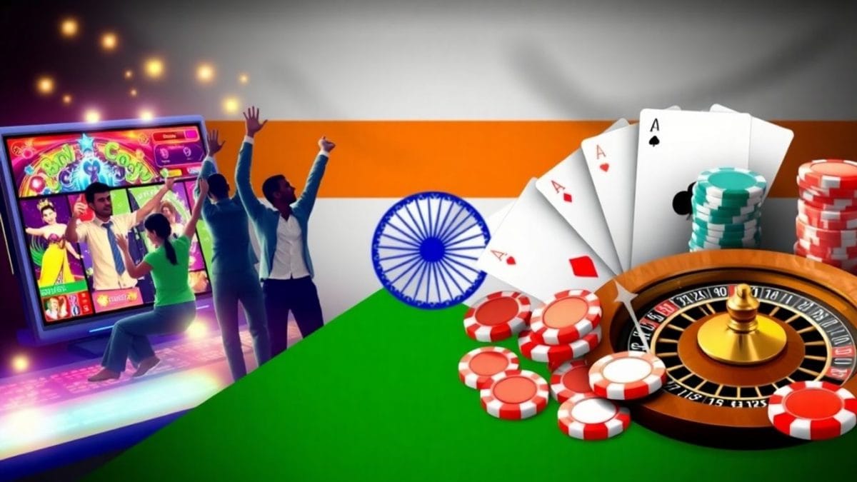 Indian flag background, avatars gaming, cards and roulette divided