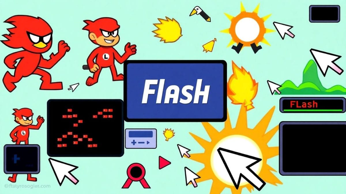 Classic Flash game characters and interfaces collage.