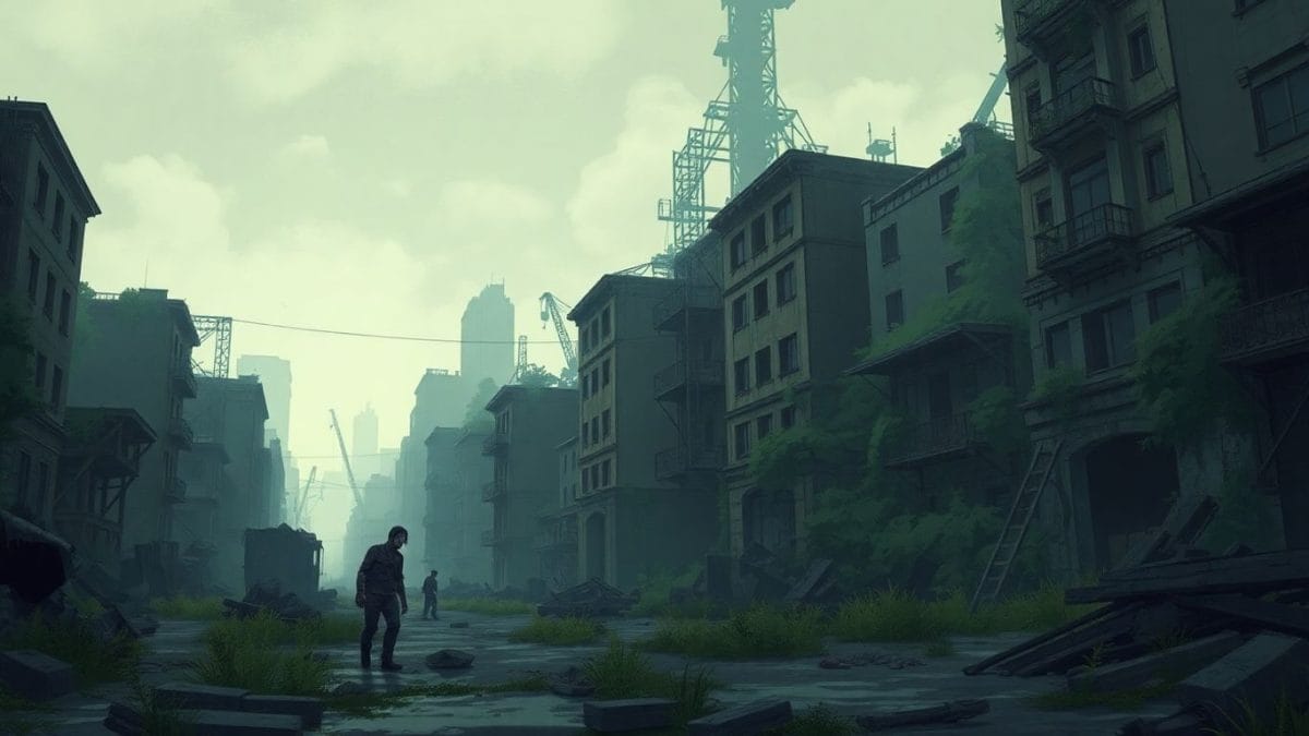 Survivor in a ruined city, zombie RPG game.